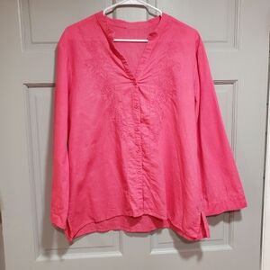 White Stag Blouse Women Size XL‎ Hot Pink Embroidered button down comfy